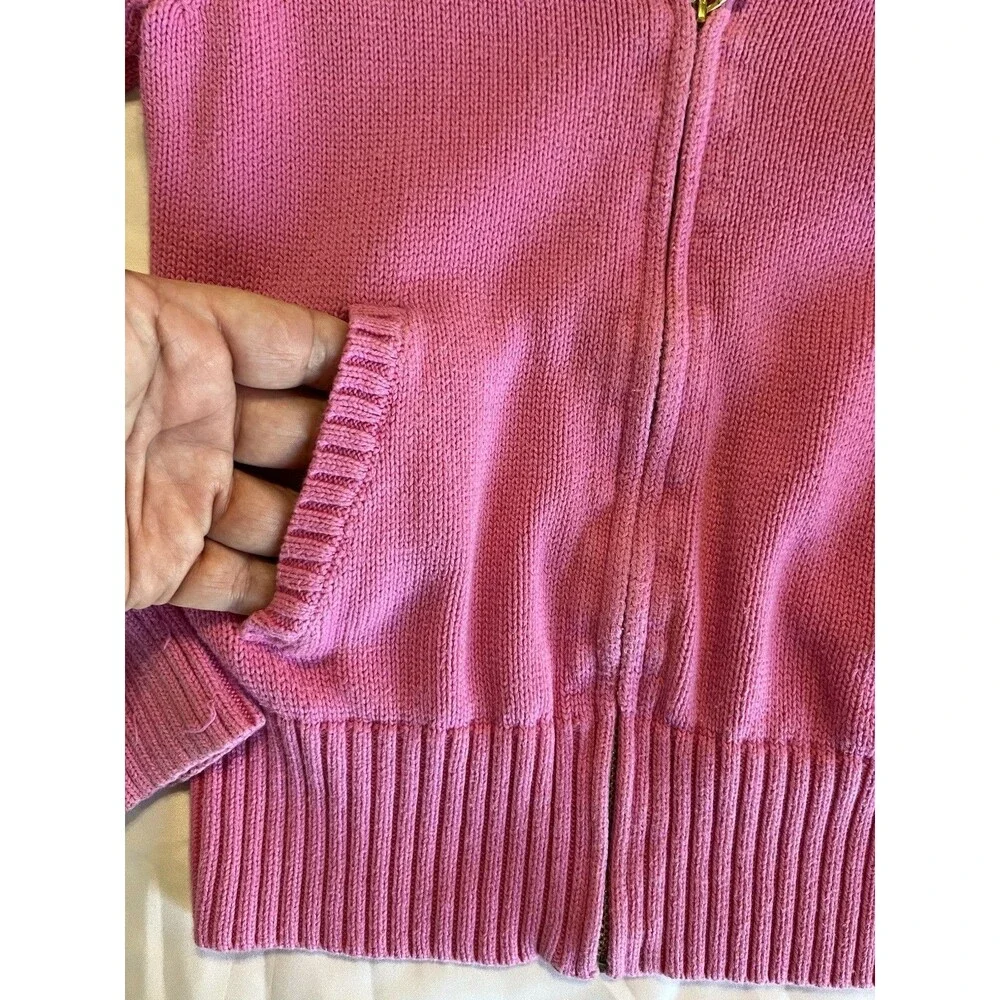 Ralph Lauren Girls Pink Full Zip Sweater Size M Rib Knit Collar Preppy